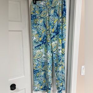 Lauren Ralph Lauren Blue and Yellow Paisley Wide Leg Pants